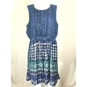 Lucky Brand Dress Womens Sz L‎ Blue Striped Metallic Flowy Sleeveless Blouson